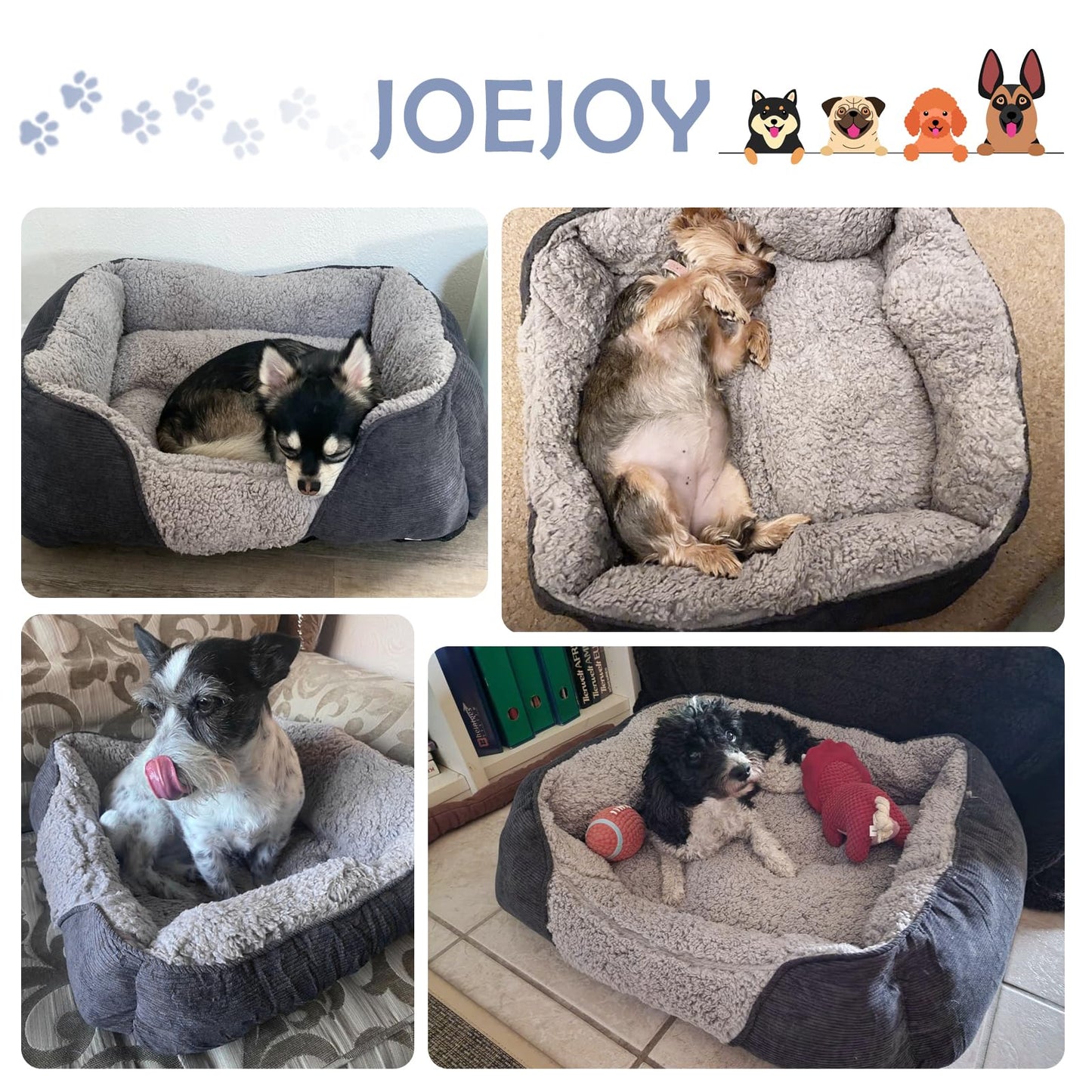 JOEJOY Extra Large Dog Sofa Bed, Waterproof Lamb Fleece PP Cotton XL Dog Bed With Nonskid Bottom, Washable Grey Dog Bed For Large Labrador, German Shepherd, 89x64x23cm