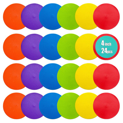 LZKIB 4 Inch 24 Pcs Poly Spot Markers Non-Slip Rubber Floor Dots for Gym, Flat Cones Agility Markers Poly Dots for Gym Floor Sports Soccer Basketball Speed Agility Training Dance Classroom