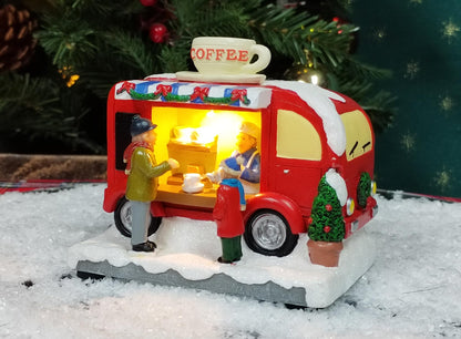 MOMENTS IN TIME Christmas Coffee Truck Village Scene Lighted LED Holiday Decor Battery Operated Hand-Painted Polyresin Coffee Stand