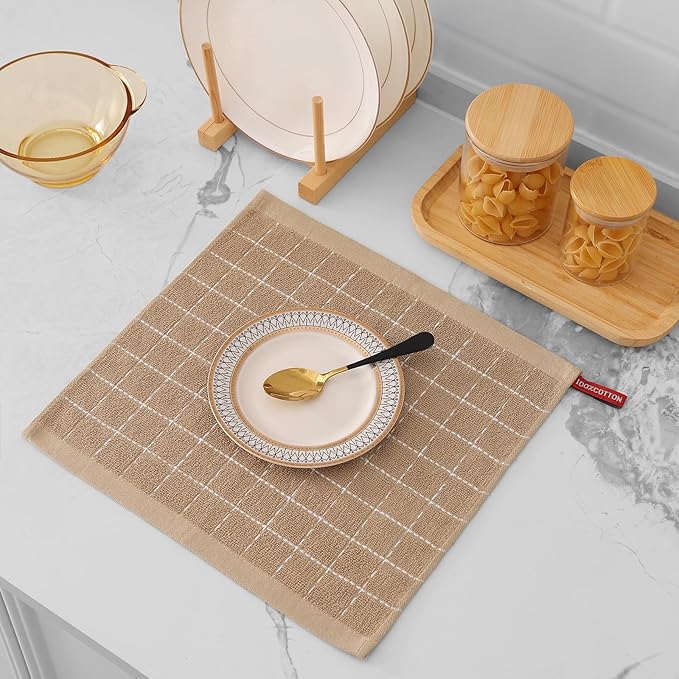 Mordimy 100% Cotton Terry Cloth Dish Cloths, Soft and Absorbent Checkered Dish