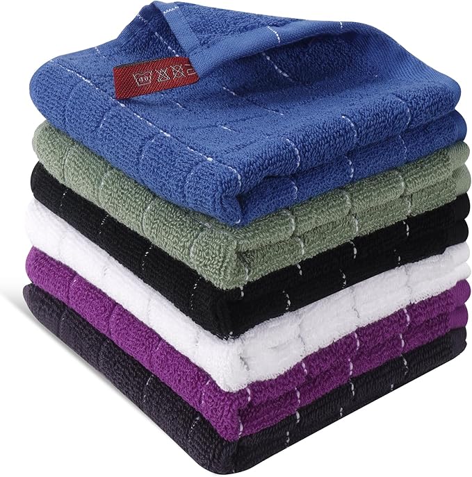 6 Pack 100% Cotton Wash Cloth, 12x12 Inch Highly Absorbent and Soft Feel