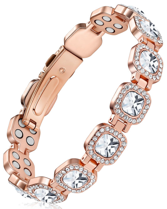 Feraco Copper Bracelets for Women, 4X Ultra Strength Magnetic Bracelet with 3800 Gauss Neodymium Magnets & Sparkling Austrian Cut Crystals, Adjustable Pure Copper Jewelry Gift (Rose Gold)