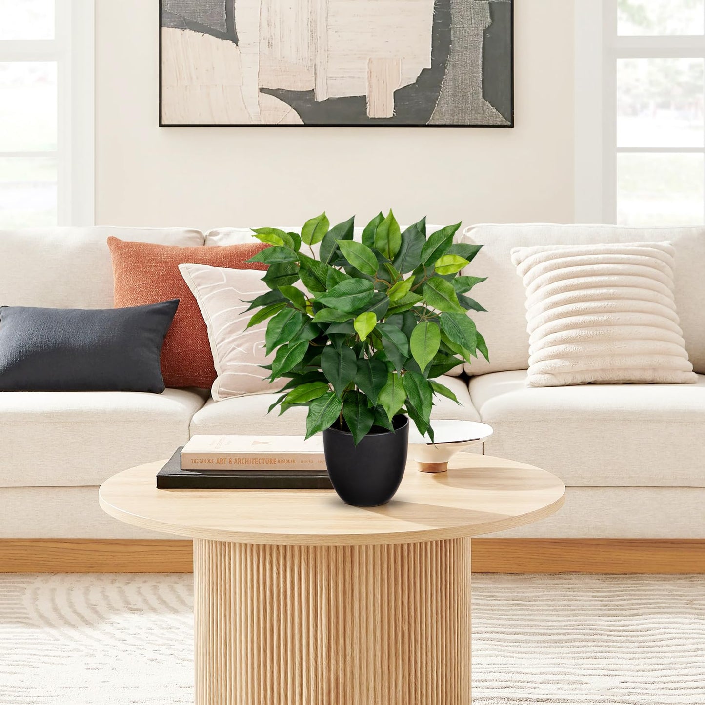 GnFlus Fake Plant 15.7" Artificial Plants Indoor Small Ficus Potted Plants Silk Plants Faux Topiary Plant for Home Bathroom Bedroom Dining Room Kitchen Window Shelf Desk Centerpieces Tabletop Decor