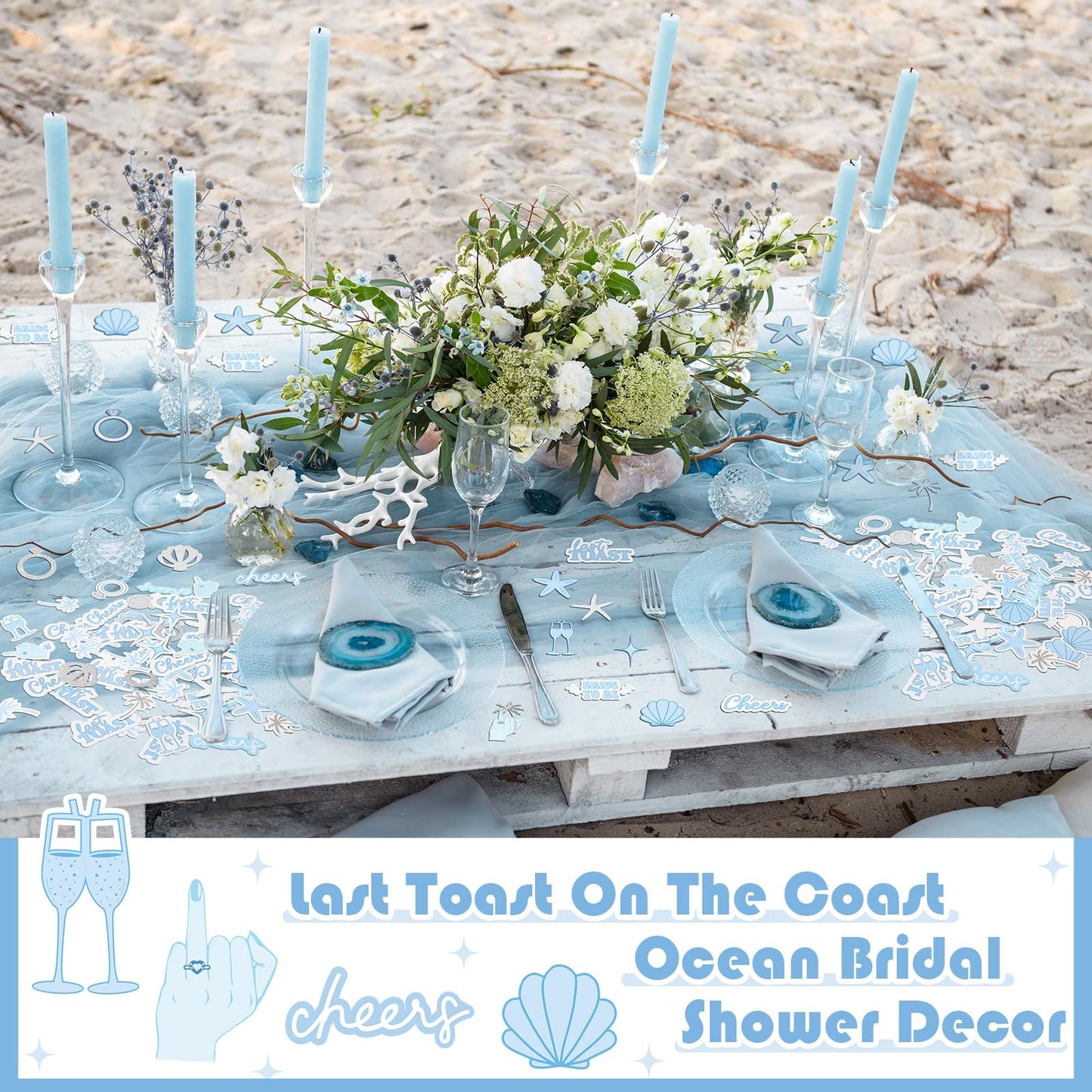 Marspark 300 Pcs Last Toast on the Coast Confetti Bachelorette Party Decorations Seashells Bells Ring Table Centerpieces Decor Ocean Bridal Shower Beach Coastal Party Decor Wedding Supplies