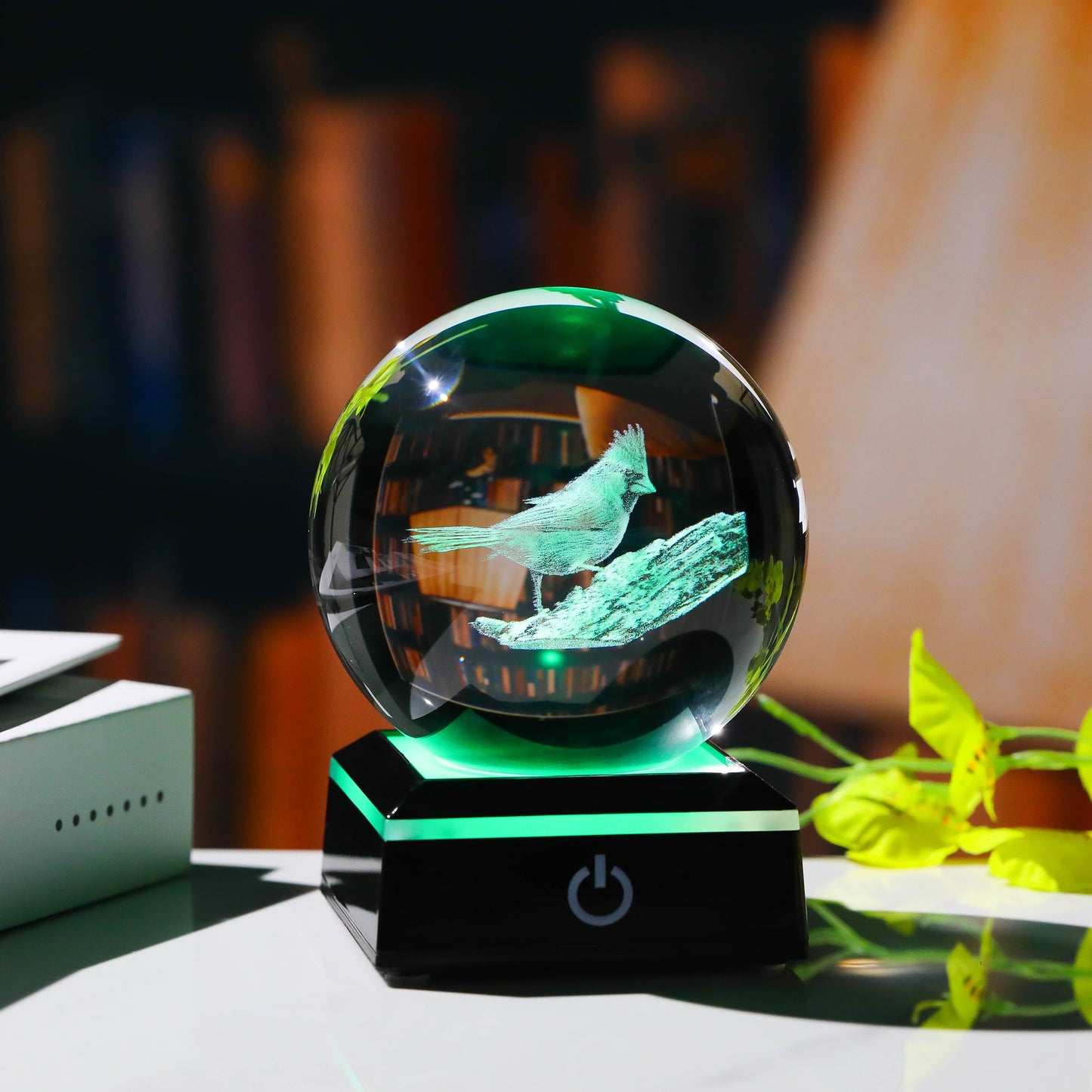 Qianwei Cardinal Gifts for Women Men - Crystal Ball 3D Laser Decor Glass Animals Red Bird Figurines Statue for Room Decorations Night Light