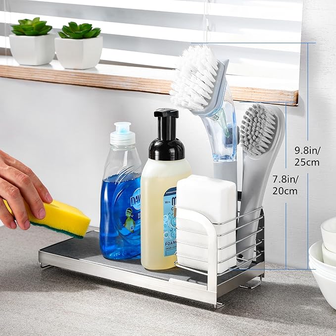 Wipe-Free Sink Organizer with Drying Stone, Instant Dry Sink Caddy Organizers