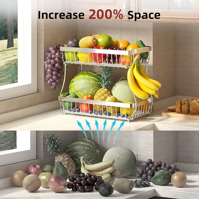 2 Tier Large Fruit Basket for Kitchen Counter
