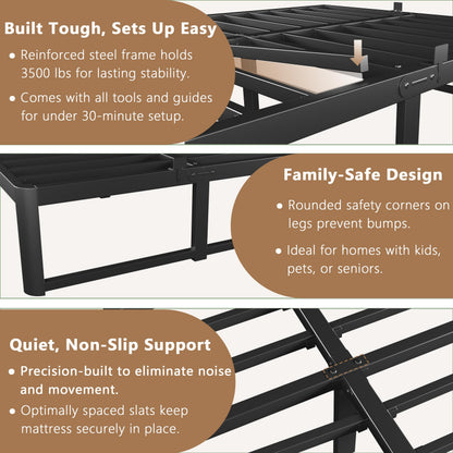VYM 12 Inch Full Bed Frame, Platform Bed Frames with Metal Gaskets, Anti-Slip Mattress Stopper, No Box Spring Needed, Heavy Duty Steel Slat Support 3500 LBS, Round Corner Leg, Easy Assembly, Black