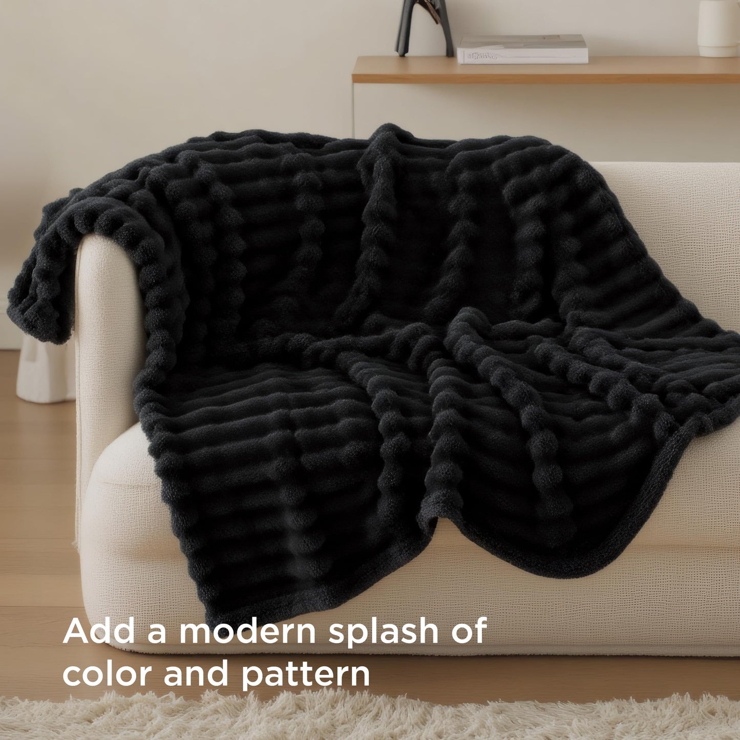Bedsure GentleSoft Blanket for Couch & Bubble Waterproof Blanket for Couch Throw Black 50x60inch