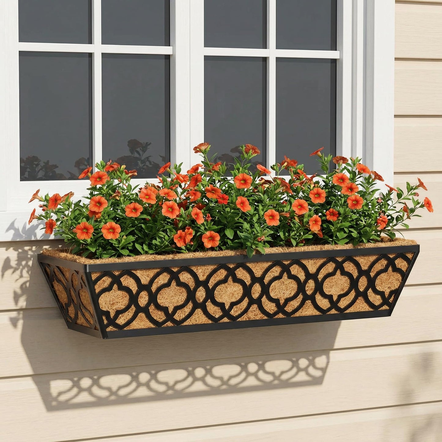 Y&M Railing Planter Boxes 24 Inch 2 Pack, Hanging Balcony Planter, Adjustable Deck Railing Planter Box, Metal Window Boxes Outdoor for Fence, Porch Flower Pots Holder