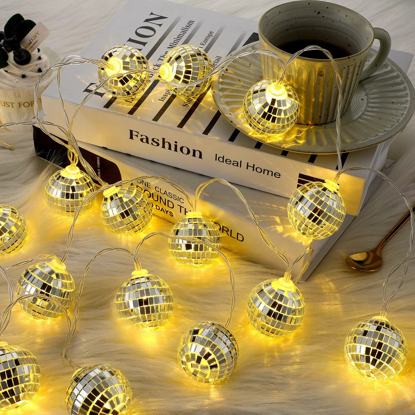 Nosiny 40 Disco Ball String Lights Mirror LED Party String Light Disco Party Decorations for Christmas Wall Tree Outdoor Patio Garden 9.84 Inch Per Piece