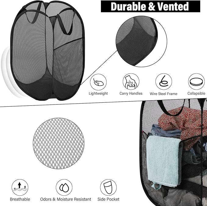 BATTOO Deluxe Strong Mesh Pop up Laundry Hamper Basket