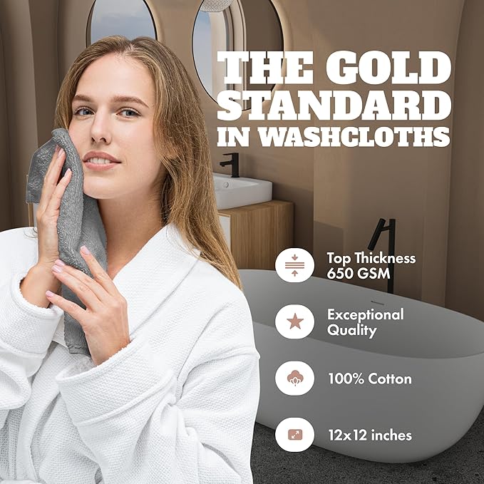 White Classic Wealuxe Light Gray Washcloths 24 Pack