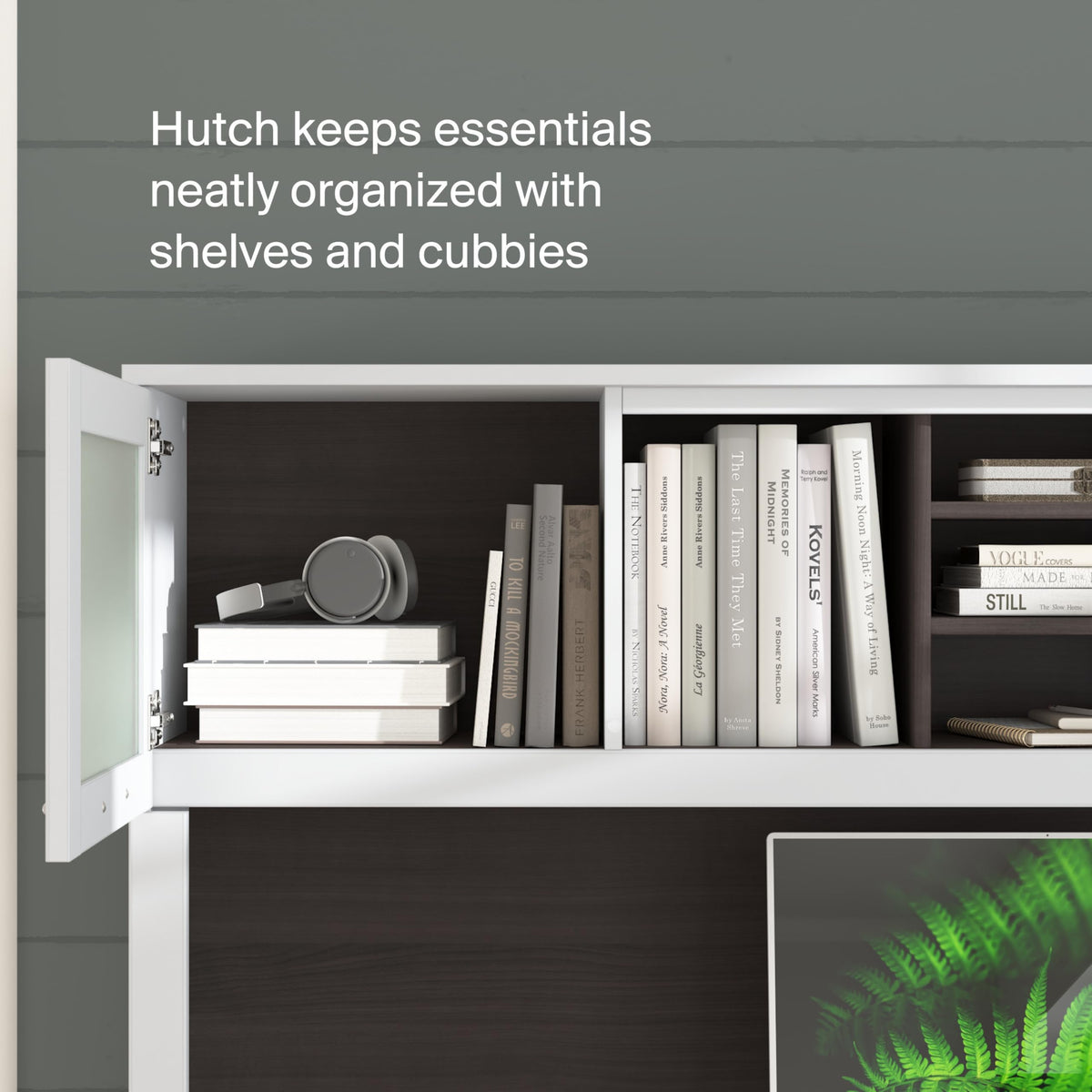 Bush Home 72-Inch L-Shaped Sit to Stand Desk with Hutch, Adjustable Height Standing Corner Computer Desk with Drawers, Shelves, Storage Cabinet, Home Office, Somerset Collection, Storm Gray and White