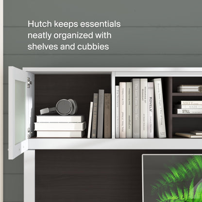 Bush Home 72-Inch L-Shaped Sit to Stand Desk with Hutch, Adjustable Height Standing Corner Computer Desk with Drawers, Shelves, Storage Cabinet, Home Office, Somerset Collection, Storm Gray and White