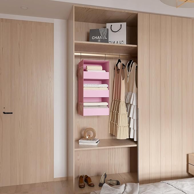 3-Shelf Hanging Closet Organizer and Storage, Foldable Hanging Closet Shelves