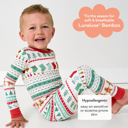 Little Sleepies Two-Piece Kids Christmas Pajamas Set for Boys & Girls, Viscose from Bamboo, Family Matching Christmas PJs, Fair Isle, 3T