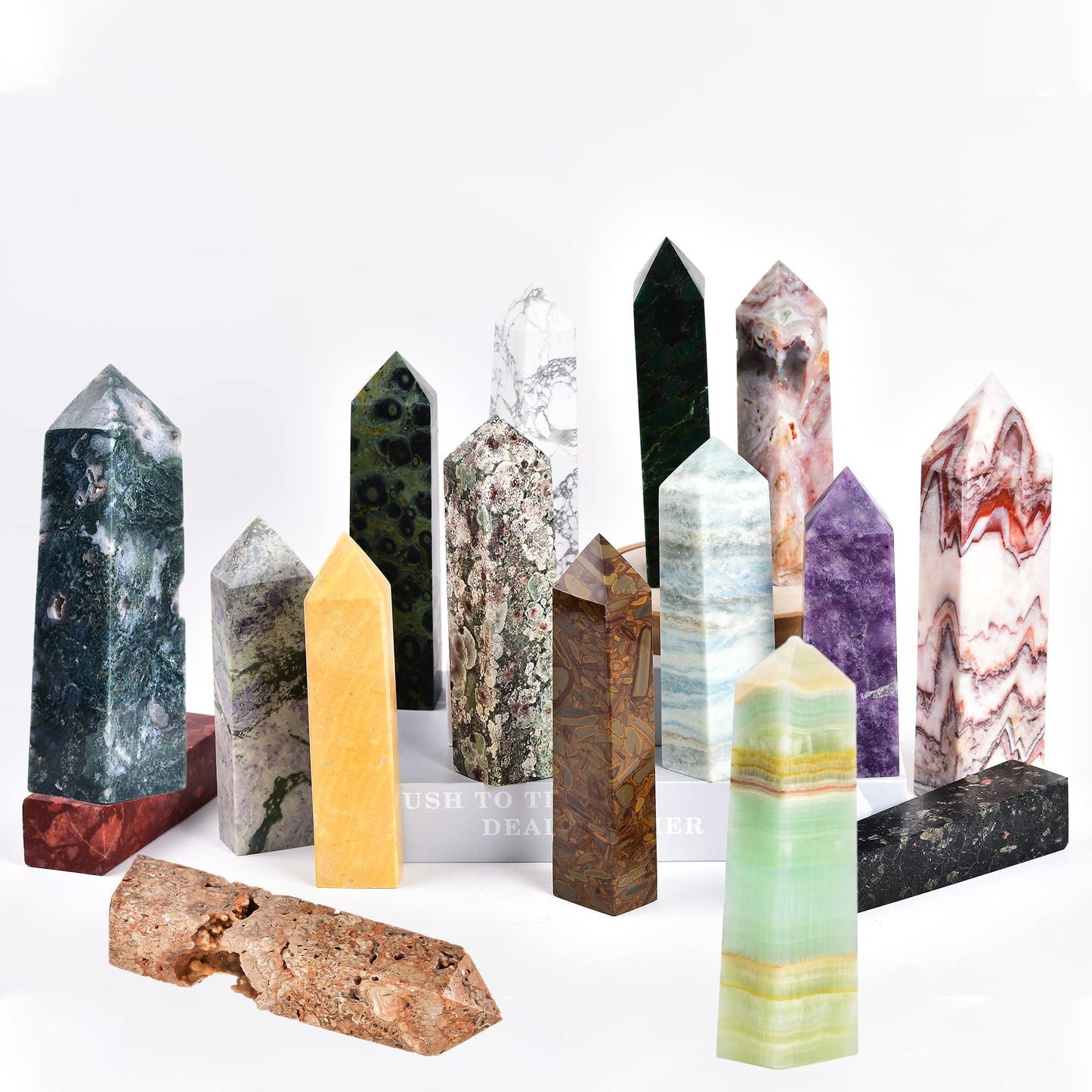 JIC Gem Large Gemstone Healing Crystal Points Wand Striped Agate Single Terminated Healing Crystal Obelisk Tower Wand Decor Chakra Stone 1.8-2.2 Lbs