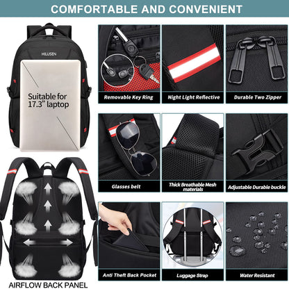 Extra Large Backpack for Men 50L,Lunch Backpack Work Bag Travel Laptop Backpack 17.3 Inch with USB Charging Port,Water Resistant Big Business Computer Rucksack for Men Women College School Black