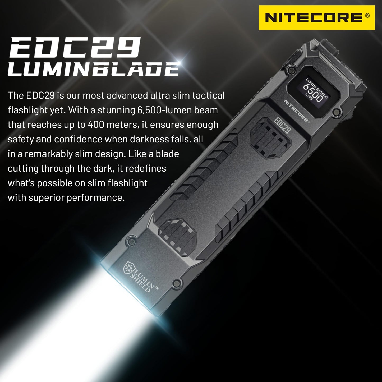 Nitecore EDC29 6500 Lumen Ultra Slim High Performance EDC Flashlight with Retractable Keychain