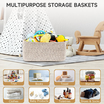 Maxuni 3-Pack Small Storage Baskets for Organizing | Woven Shelf Toy Basket | Rope Baskets for Gifts Empty | Closet Organizer Bins with Handles | Cube Decorative Box | 11.8×7.8×5.1” | Mixed brown