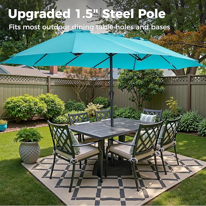 SUPERJARE 13FT Outdoor Umbrella for Patio, Double sided Pool Umbrellas with Fade Resistant Canopy, Large Table Umbrella for Deck, Market, Backyard - Light Blue