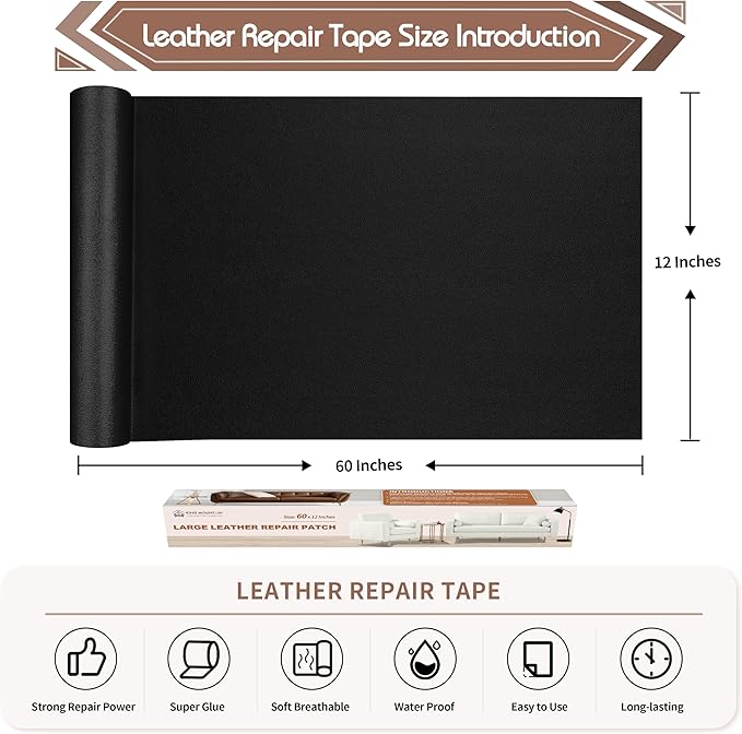 KING MOUNTAIN Leather Repair Patch, 12 x 60 Inches self Adhesive Leather Repair