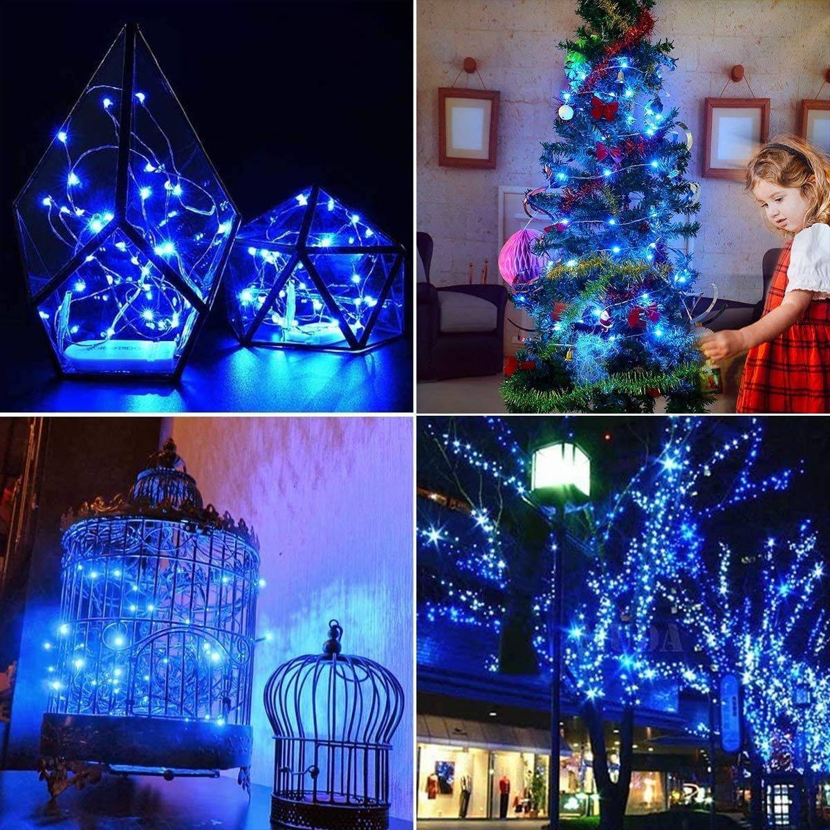 woohaha Solar String Lights, 2PACK 33ft 100 LED Blue Copper Wire Lights, Waterproof Fairy Decoration Starry String Lights - 8 Modes, Indoor/Outdoor for Gardens, Patios, Homes, Parties(Blue,2PCS)