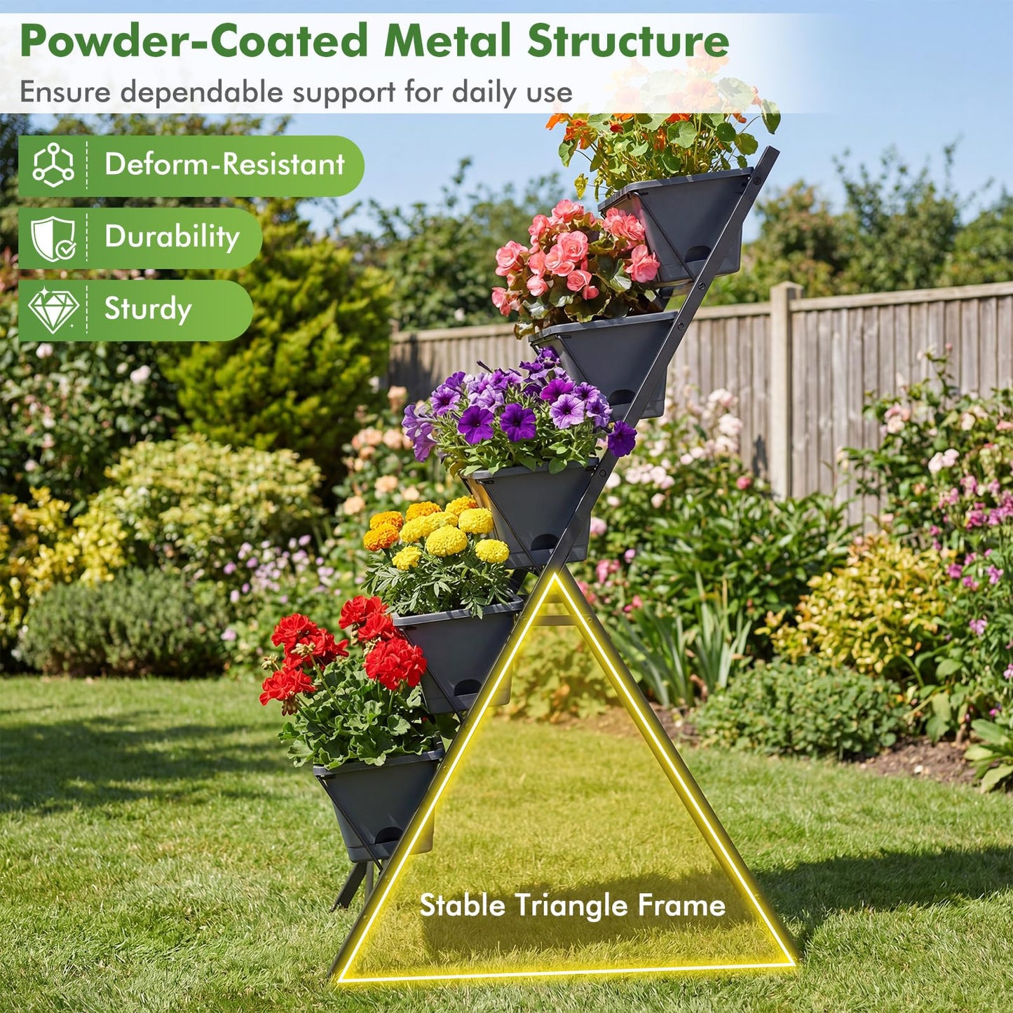 Giantex 5-Tier Vertical Garden Planter, Raised Garden Bed w/Drainage System & Removable Tray, Metal Frame Elevated Planter Boxes for Herb Vegetable Flower Grow, Outdoor Indoor Patio Balcony Backyard