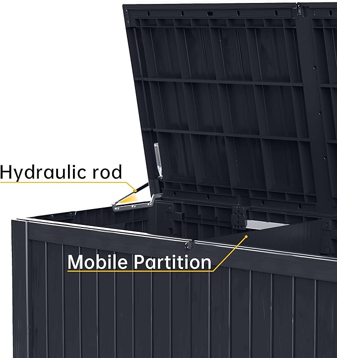 DRATO 200 Gallon Deck Box, Waterproof Resin Large Outdoor Storgae Box for Patio Furniture, Patio Cushions, Gardening Tools, Pool Supplies, Lockable（Black，200 Gallon）