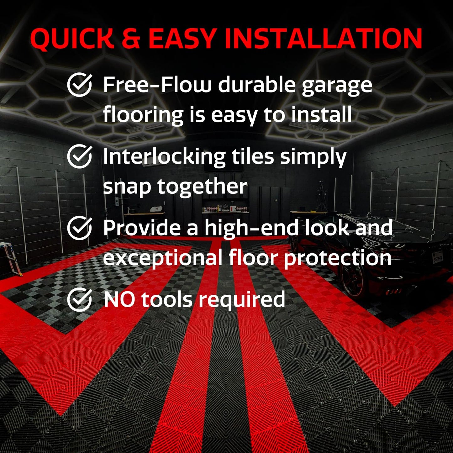 Big Floors RaceDeck Garage Floor Tiles, Interlocking Garage Flooring, Free-Flow Self-Draining Non-Slip Heavy-Duty Copolymer, Easy Install (Graphite, 48 Pack of 12 x 12" Tiles, 48 Sq Ft)