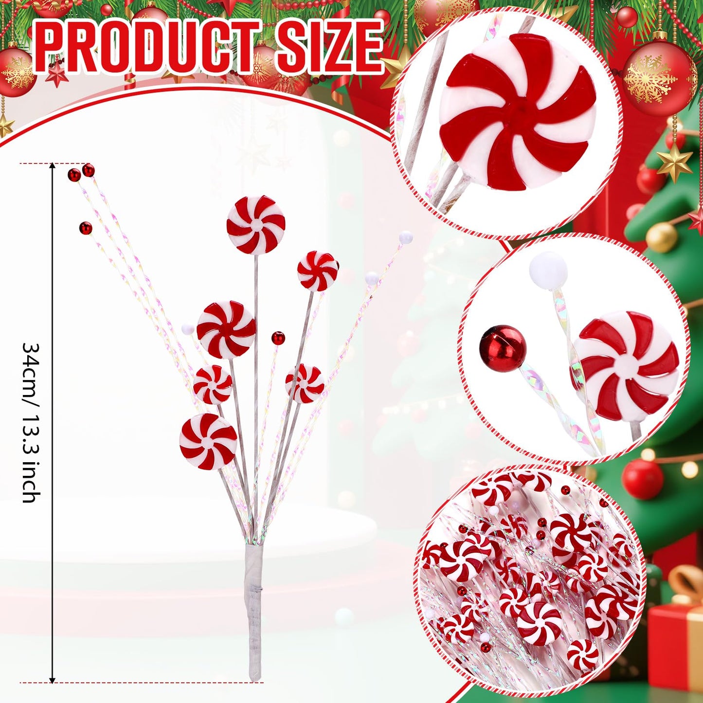 Suncalla 6 Pcs Candy Cane Christmas Tree Picks Red White Artificial Decoration Flower Vase Filler Ornament Christmas Tree Picks for Table Centerpiece DIY Home Wreath Decor