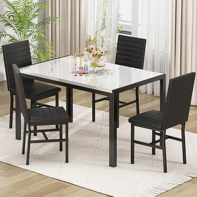 Recaceik Dining Table Set for 4, Modern 5 Piece Dining Table Set Faux Marble
