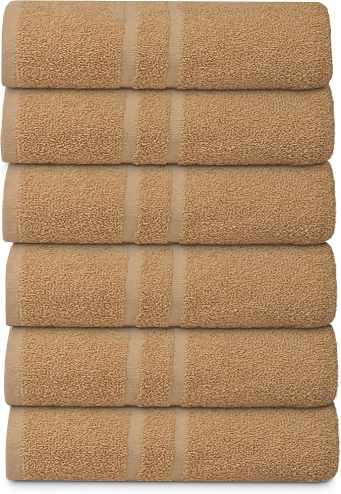 Basic Medium Bath Towels 24x48 Inches – Pack of 6 – Beige Color – Soft and