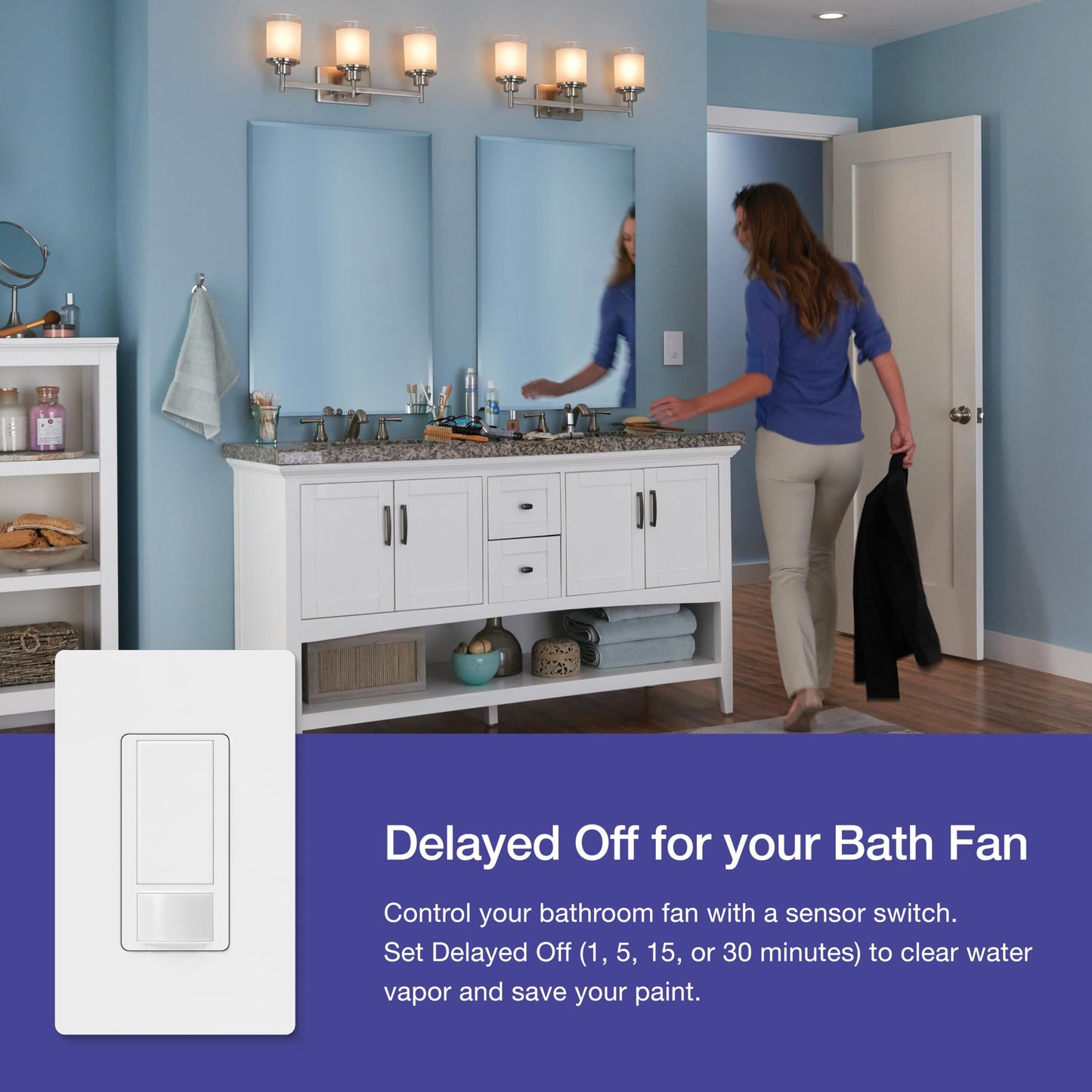 Lutron Maestro Motion Sensor Light Switch Indoor for Bathroom, Garage, Laundry Room, Any Bulbs, Occupancy Vacancy Sensor, Single-Pole, MS-OPS2-WH, White