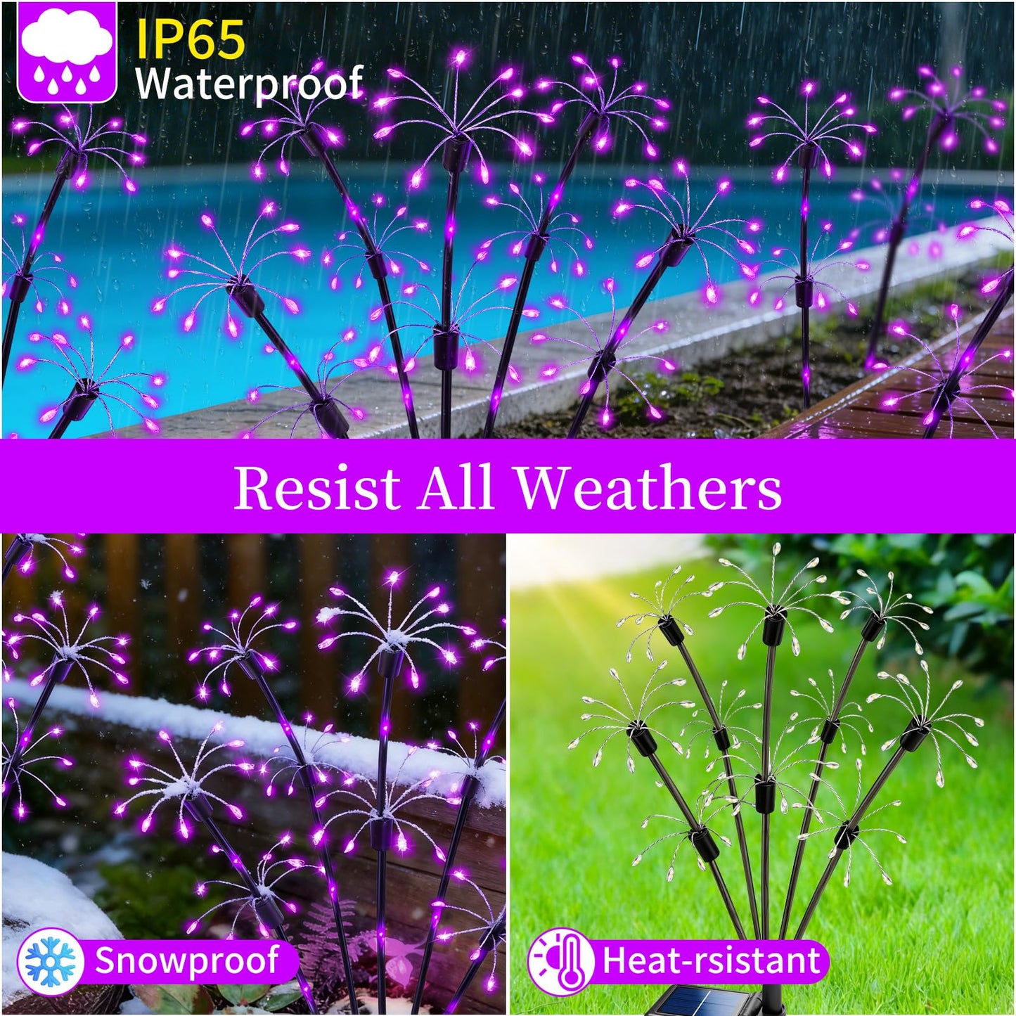 Solar Garden Lights Outdoor, 6 Pack 2-Layer Purple Solar Firework Lights, Waterproof Starburst Fairy Light Garden Decor for Yard Patio Pathway Lawn, Unique Gifts for Women Mom Grandma Mother's Day