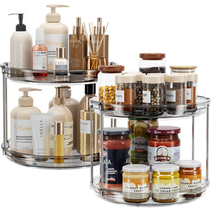 LAMU 2 Tier Lazy Susan Turntable Organizer 9.25'' Rotating Spice Rack Organization for Cabinet, Kitchen, Pantry, Countertop, Bathroom, Vanity, Medicine Cabinet Organizer, Clear