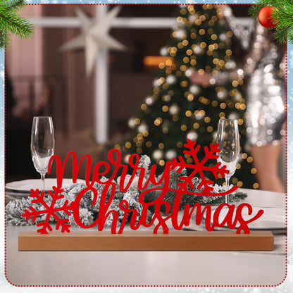 Yaocom 13.78 Inch Merry Christmas Table Sign Xmas Metal Letter Decor Christmas Freestanding Tabletop Decoration with Wooden Base for Home Tiered Tray Centerpiece Mantel Shelf Fireplace