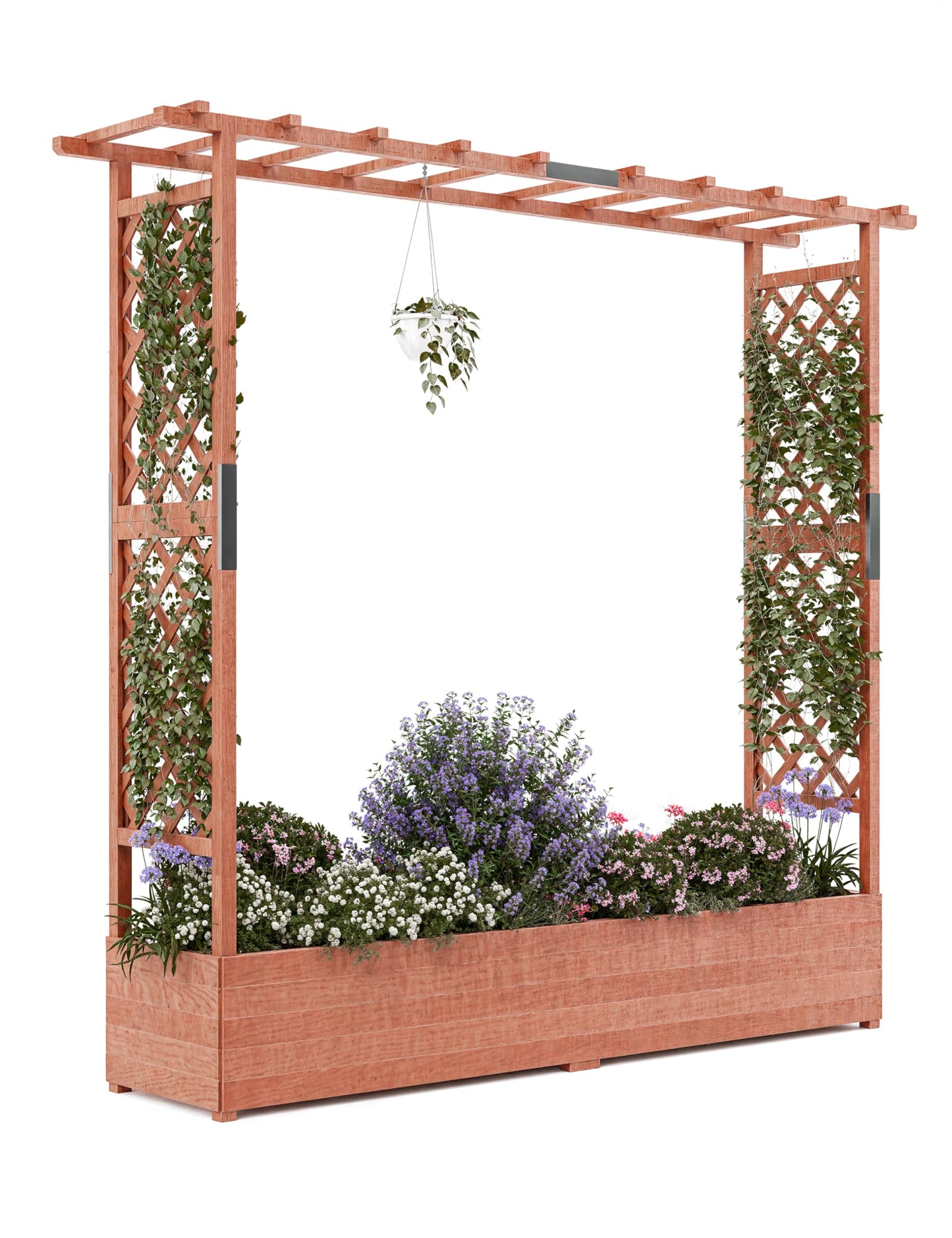 GarveeLife Raised Garden Bed with Trellis, 72 in Wood Planter Box with Side Trellis, Hanging Roof, and 4 Drainage Holes, Freestanding Elevated Garden Bed for Climbing Plants, Vines, Flowers