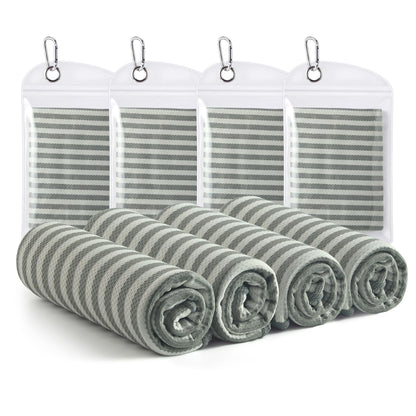 RDEKISS 4 Pack Cooling Towels (40"x12"), Soft Breathable Chilly Towel, Ice Towel, Microfiber Towel for Yoga, Sport, Running, Workout, Gym, Fitness, Workout & More Activities - Gray
