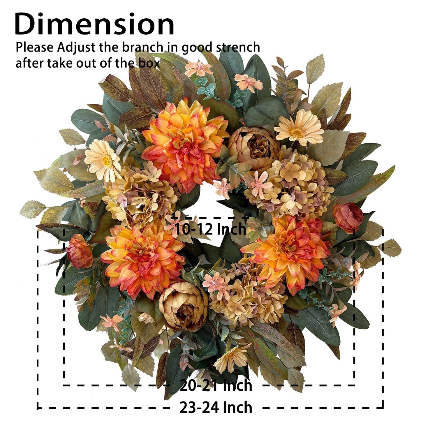 WANNA-CUL 24in Fall Front Door Wreath Dahlia Hydrangea Peony Table Decor