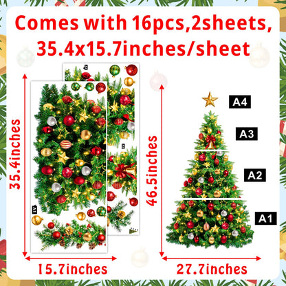 Large Christmas Tree Wall Decals Peel and Stick Merry Christmas Ornament Wall Stickers Removable Winter Tree Decals Xmas Trees Stickers Xmas Holiday Window Sticker for Party Decoration