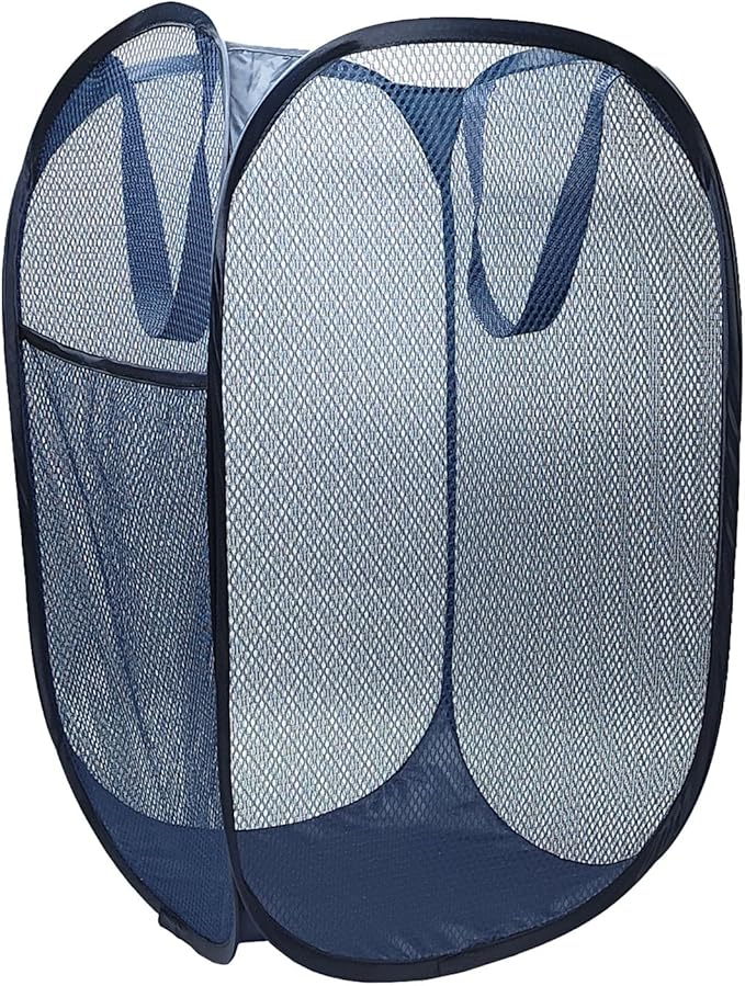 The upgraded pop-up laundry basket features a breathable side pocket mesh design
