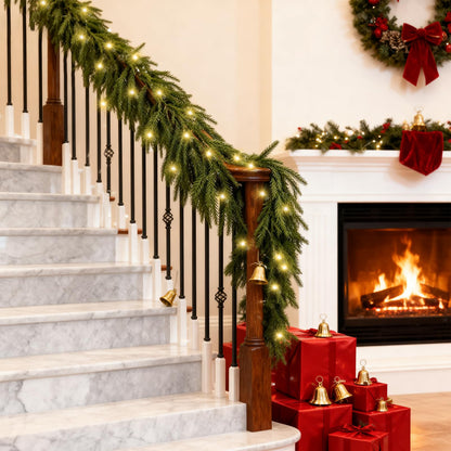 Christmas Garland with Lights for Mantle Prelit - INCIKITI 9FT Norfolk Pine Garland Prelit Garlands for Decoration Christmas, Battery Operated Christmas Garland with Lights for Stairs Railing Table