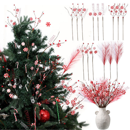 24 Pcs Christmas Candy Cane Picks Berry Lollipop Christmas Decoration 16 Inch Red and White Candy Cane Stem Christmas Tree Pick for Xmas Decor DIY Home Vase Filler Craft Wreath Holiday Party Ornament