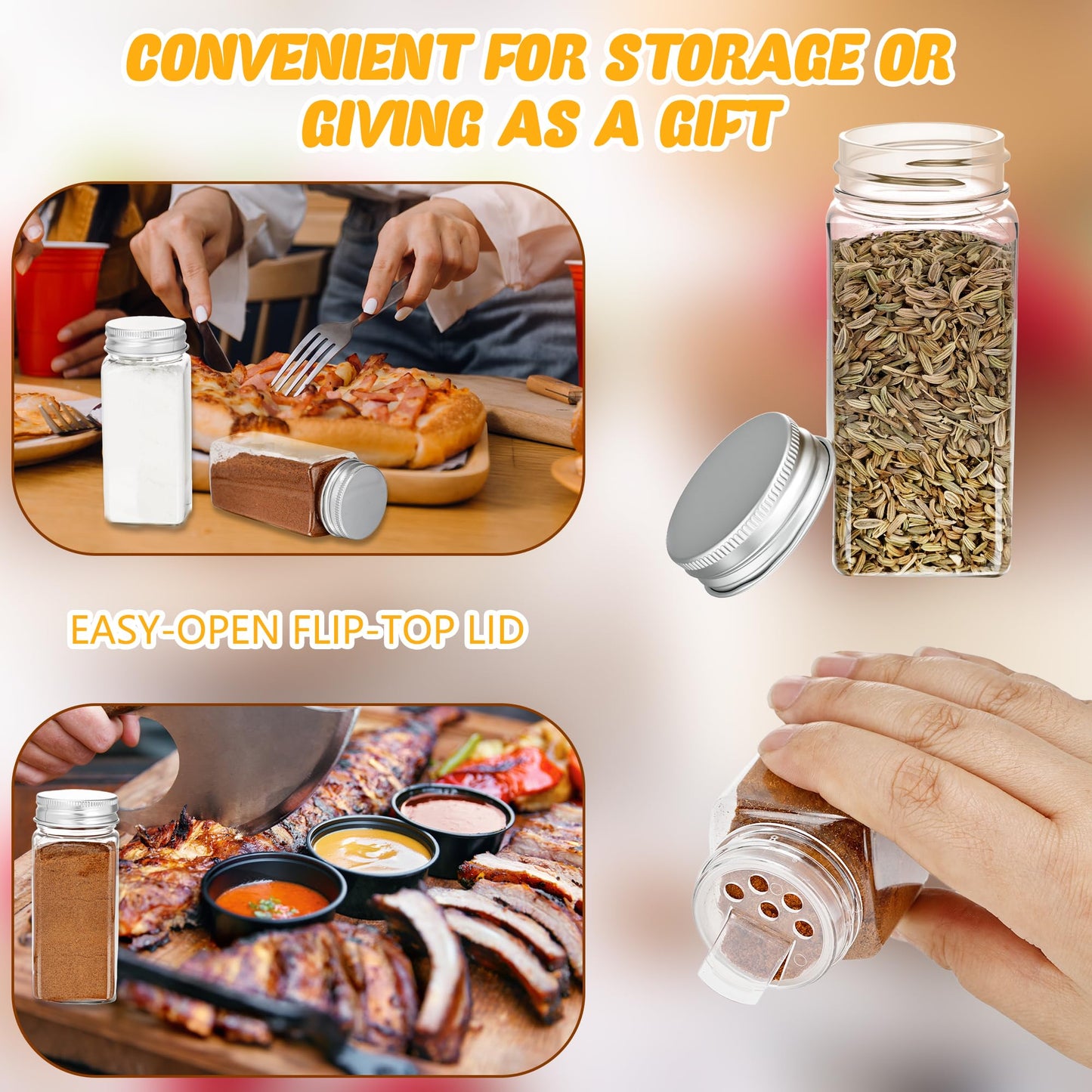 36 Pack 3.4 oz Plastic Spice Bottles with Stainless Steel Top Plastic Spice Jars Empty Square Seasoning Containers with Shaker Lids for Kitchen Storage