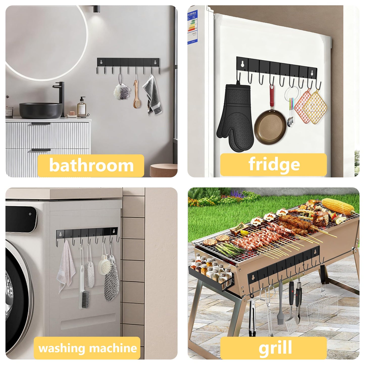 SMRCAD Magnetic Spice Rack for Refrigerator Seasoning Organizer for Spice Fridge Shelf storage Magnetic Shelf with Hook for Oven (BLACK, 5pack)