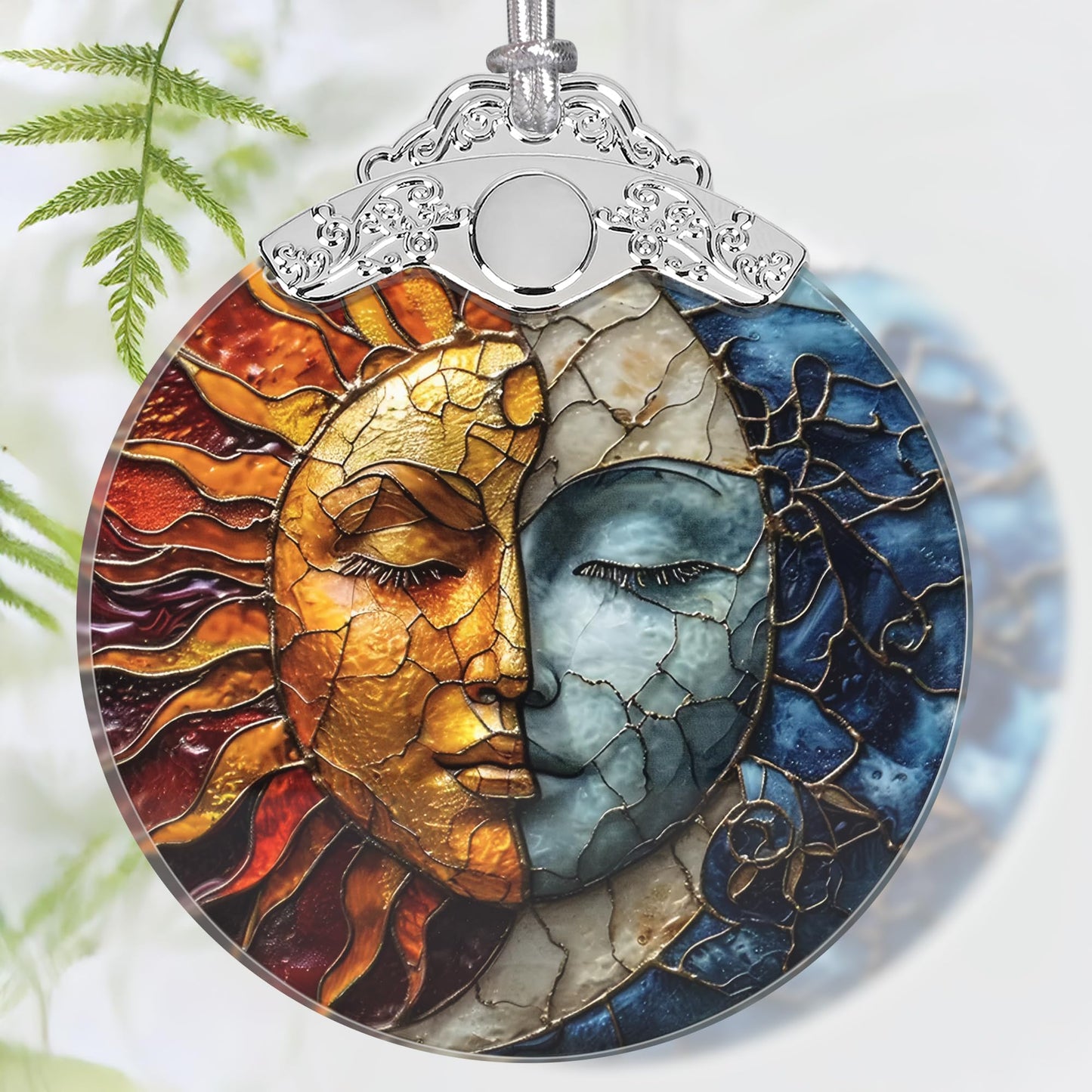 Christmas Ornament, 2025 Ornaments for Christmas Tree, Stained Glass Hanging Ornament, Holiday Ornaments, Unique Gift Idea - Sun and Moon Coexist