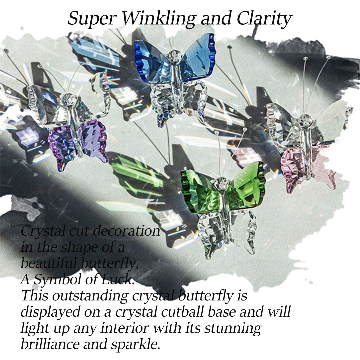 H&D HYALINE & DORA Set 4pcs Crystal Flying Butterfly with Ball Base Figurine Cut Glass Ornament Statue Animal Figurine Collection Home Wedding Office Table Decorations