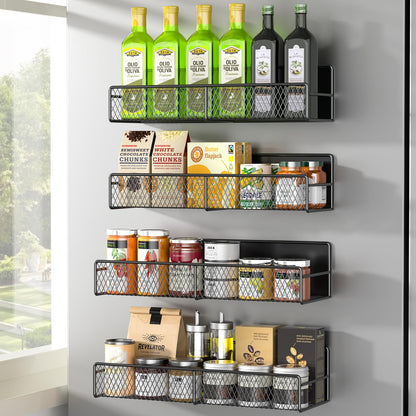 Magnetic Spice Rack for Refrigerator, 6 Pack 100% Metal Strong Magnet Shelf, Space Saving Spice Organizer, Home Kitchen Laundry Room Storage Organization W/ Paper Towel Holder, Utensils Racks (Grey)